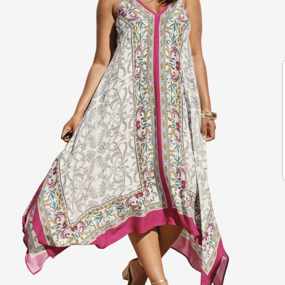 Roaman's Pink Scarf Print Dress